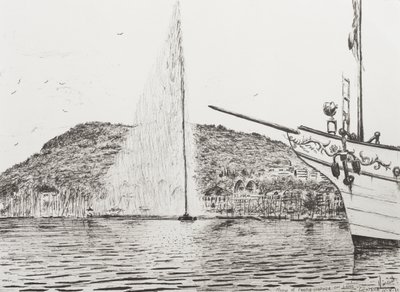 Geneva Fountain and Bow of Pleasure Cruiser, 2011 by Vincent Alexander Booth